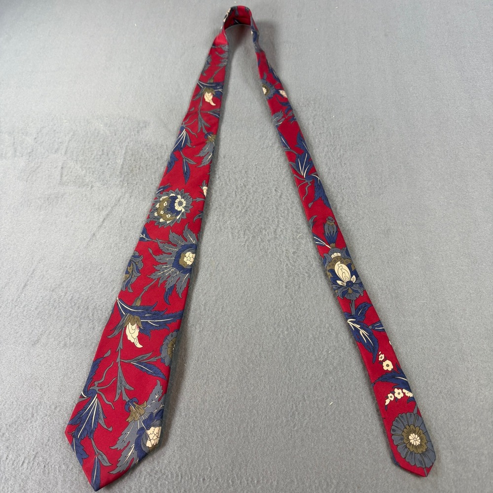Hill & Archer Vintage 90s Silk Tie Red Blue Floral Botanical Made in USA Italy